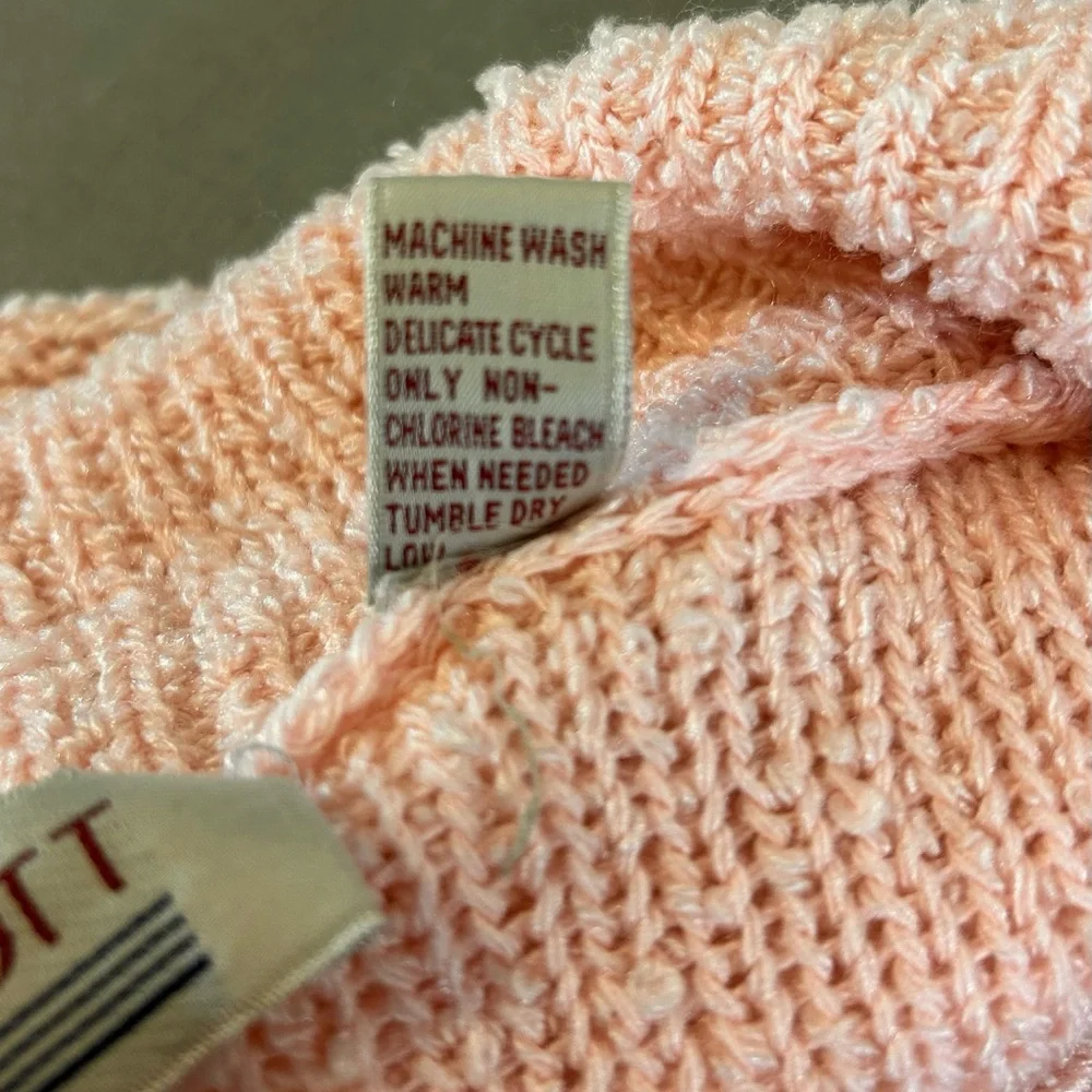 🌸”Karen Scott Vintage Baby Pink Nubby Knot Open Front Cardigan w/ Pockets Size L - Picture 12 of 17
